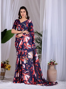 Stunning Satin Georgette Saree - Bold Floral Festive Wear