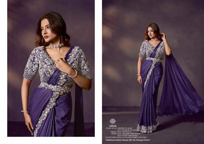 Stunning Satin Silk Drape Saree - Sequin & Handwork for Parties