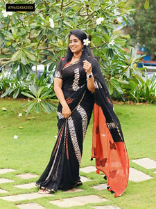 Stunning Shibori Linen Saree - Elegant Butterfly Mirror Work Pallu for Festive Wear