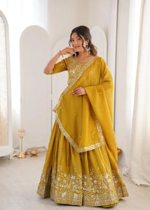 Stunning Shimmer Silk Lehenga - Thread & Sequins Work for Festive & Wedding Wear