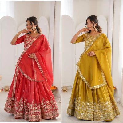 Stunning Shimmer Silk Lehenga - Thread & Sequins Work for Festive & Wedding Wear