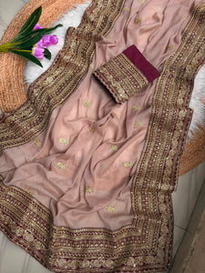Stunning Silk Georgette Saree with Shiny Sequins Border - Festive Wear for Women