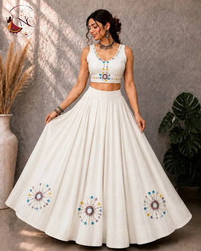 Stunning Silk Lehenga Choli - Heavy Mirror Work Festive Wear for Women