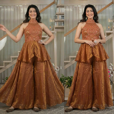 Stunning Silk Sharara Palazzo Suit Set - Heavy Handwork Festive Wear for Women