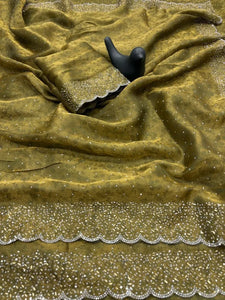 Stunning Siroski Border Satin Saree - Self Weaving Zari Festive Wear