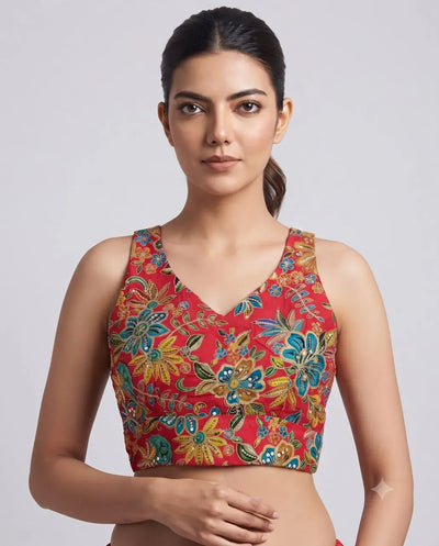 Stunning Sleeveless Embroidery Blouse - Premium Padded Festive Wear for Women