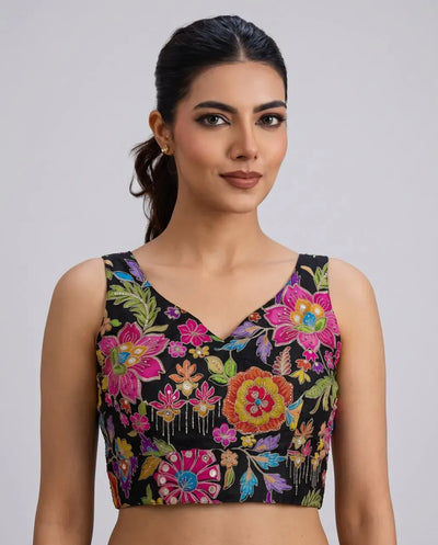 Stunning Sleeveless Saree Blouse with Embroidery & Position Print - Festive Wear for Women