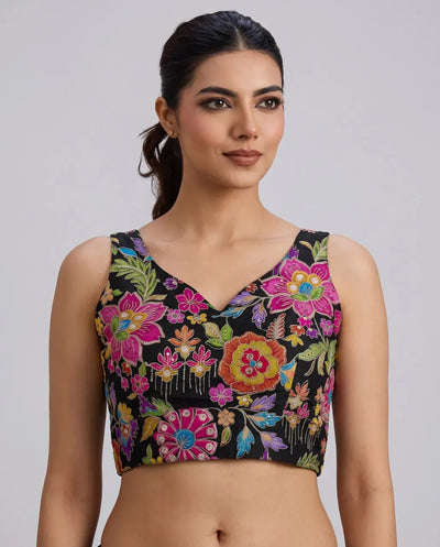 Stunning Sleeveless Saree Blouse with Embroidery & Position Print - Festive Wear for Women