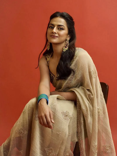 Stunning Soft Crunchy Silk Saree - Bead Sequins & Dori Embroidery for Party Wear