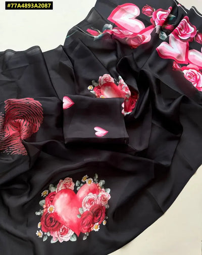 Stunning Soft Georgette Saree - Heart Print for Valentine's Day