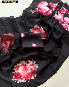 Stunning Soft Georgette Saree - Heart Print for Valentine's Day