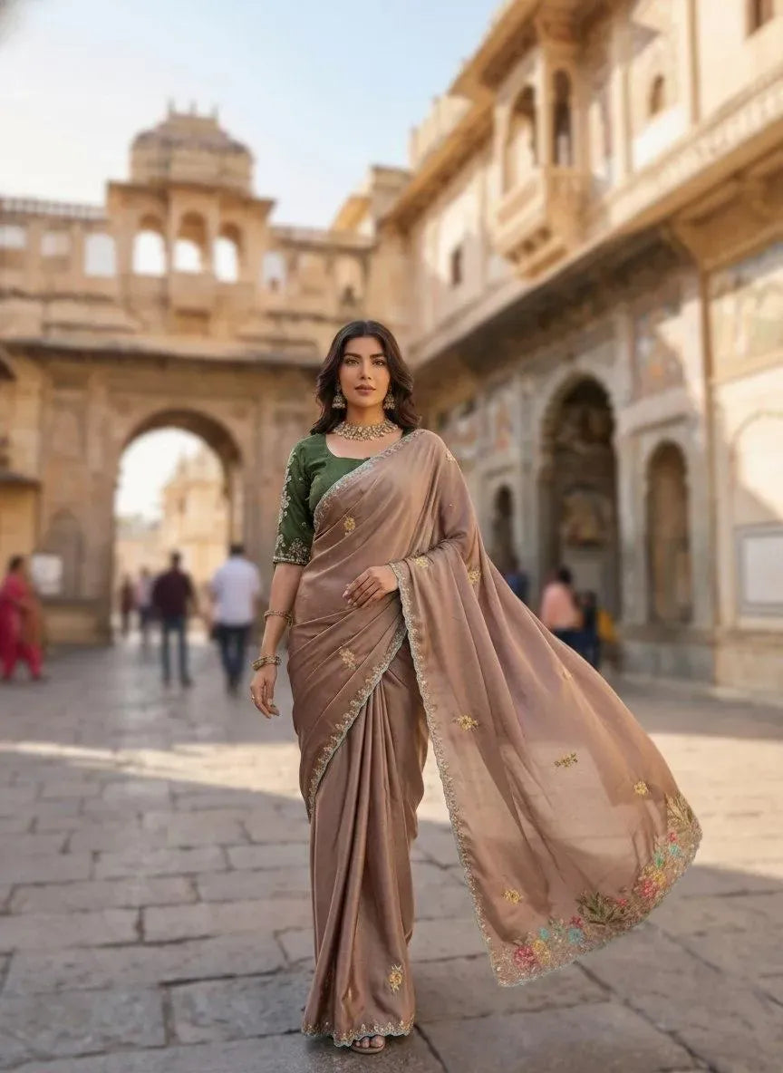 Exclusive Rangoli Silk Saree with Heavy White Cording Embroidery
