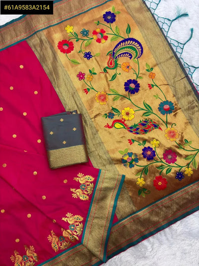 Stunning Soft Silk Paithani Saree - Zari Peacock Border