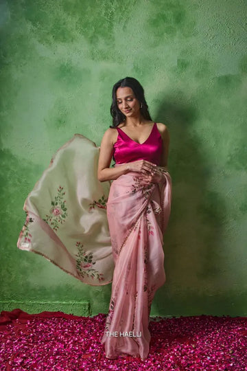 Stunning Soft Tabby Saree - Floral & Khatali Handwork for Women