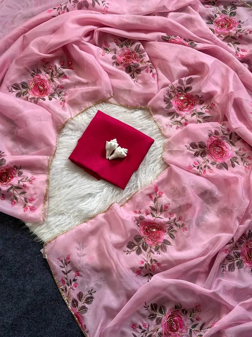 Stunning Soft Tabby Saree - Floral & Khatali Handwork for... – TREND BUY