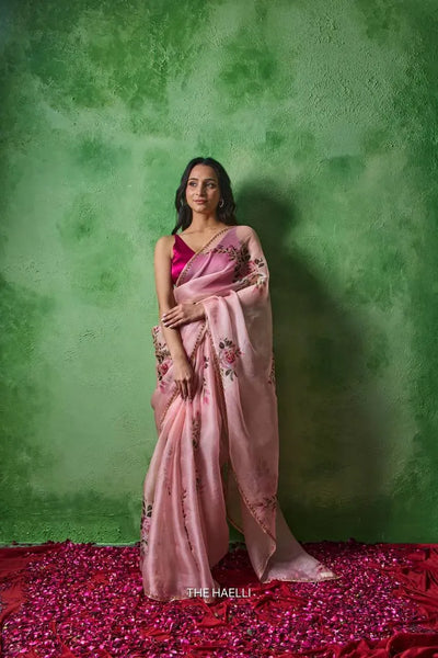 Stunning Soft Tabby Saree - Floral & Khatali Handwork for Women
