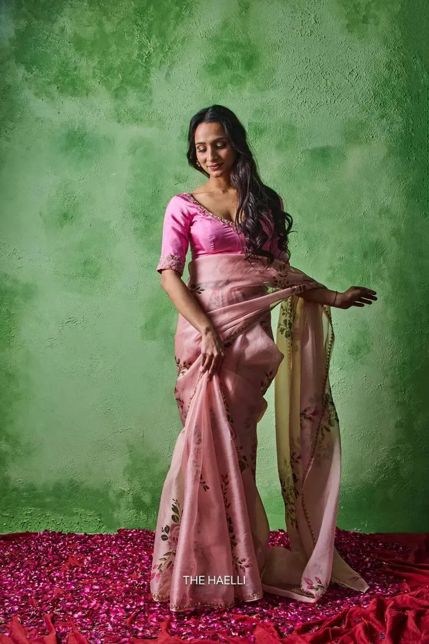 Stunning Soft Tabby Saree - Floral & Khatali Handwork for... – TREND BUY