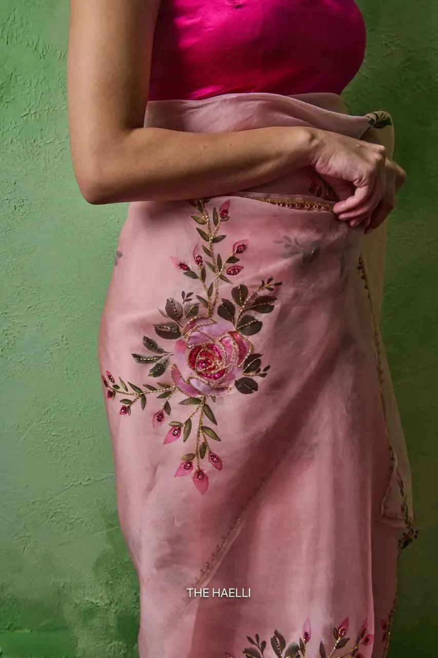 Stunning Soft Tabby Saree - Floral & Khatali Handwork for... – TREND BUY