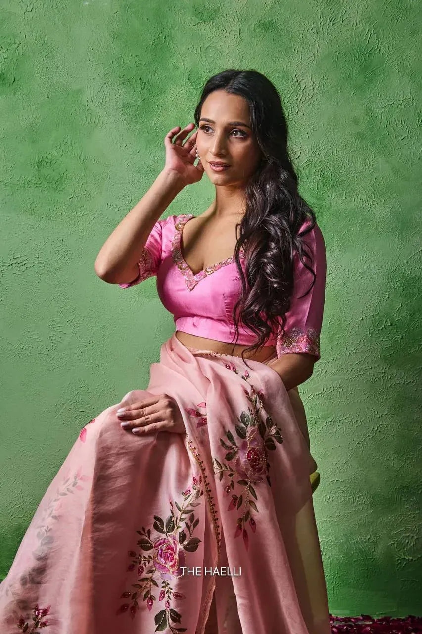 Stunning Soft Tabby Saree - Floral & Khatali Handwork for... – TREND BUY