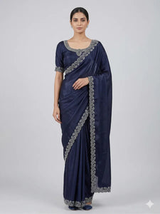 Stunning Space Silk Saree - Elegant Zarkan Diamond Work Festive Wear for Women