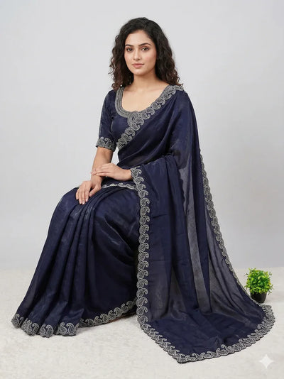 Stunning Space Silk Saree - Elegant Zarkan Diamond Work Festive Wear for Women
