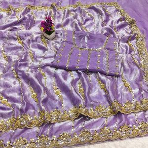 Stunning Space Silk Saree - Original Gold Beads & Cut Work Border for Festive Wear