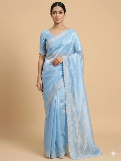 Stunning Space Silk Saree with Zarkan Diamond Work - Festive Wear for Women