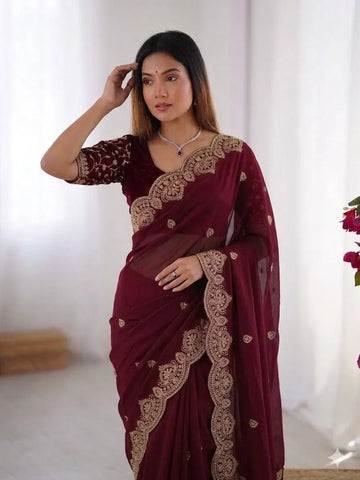 Stunning Star Georgette Saree - All-Over Embroidery for Women