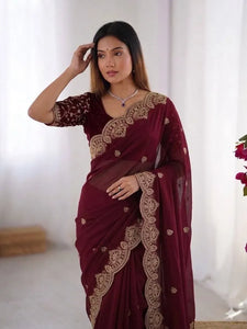 Stunning Star Georgette Saree - All-Over Embroidery for Women