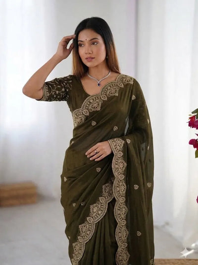 Stunning Star Georgette Saree - All-Over Embroidery for Women