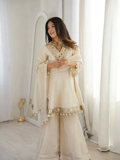Stunning Tebby Organza Sharara Set - Real Mirror Work for Festive & Party Wear