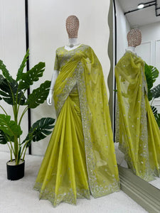 Stunning Tibby Silk Saree - Elegant Thread & Sequin Work for Festive Wear