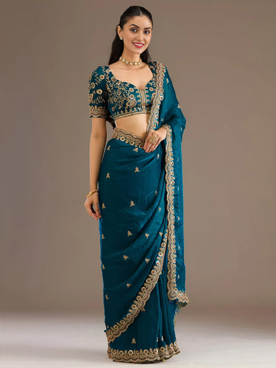 Stunning Tissue Saree - Sequins & Zari Embroidery | Festive Wear