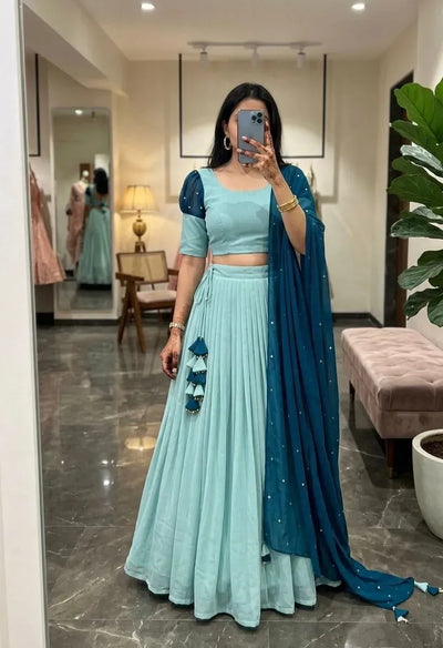 Stunning Tissue Silk Lehenga with Pleated Flare for Women