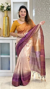 Stunning Tussar Silk Saree - Zari Print & Tassels for Women
