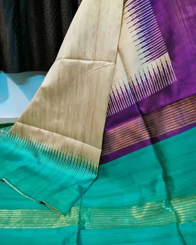 Stunning Tussar Silk Saree - Zari Print & Tassels for Women