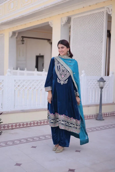 Stunning Velvet Suit Set - Rich Zari Embroidery for Festive Events | M-XXL