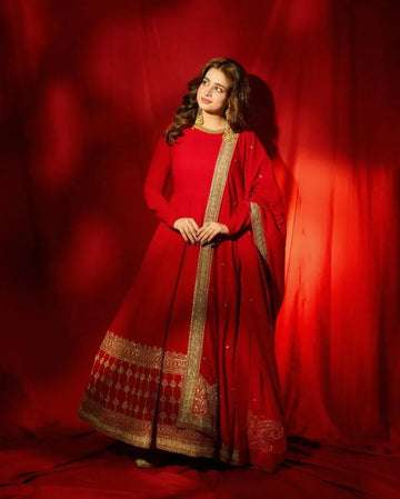 Stunning Vichitra Silk Anarkali Gown Set with Dupatta - Heavy Festive Wear for Women