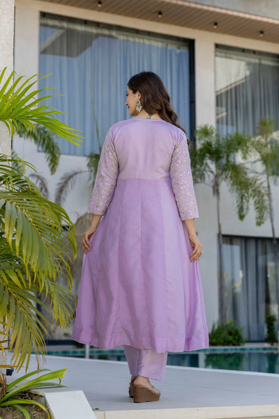 Stunning Vichitra Silk Kurti Set - Flared Embroidery for Women