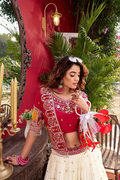 Stunning Vichitra Silk Lehenga Choli with Koti - Heavy Embroidered Party Wear Dress for Women