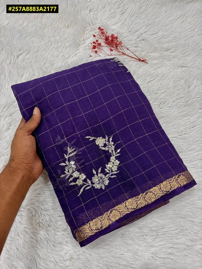 Stunning Viscose Saree - Elegant Chex Embroidery for Women