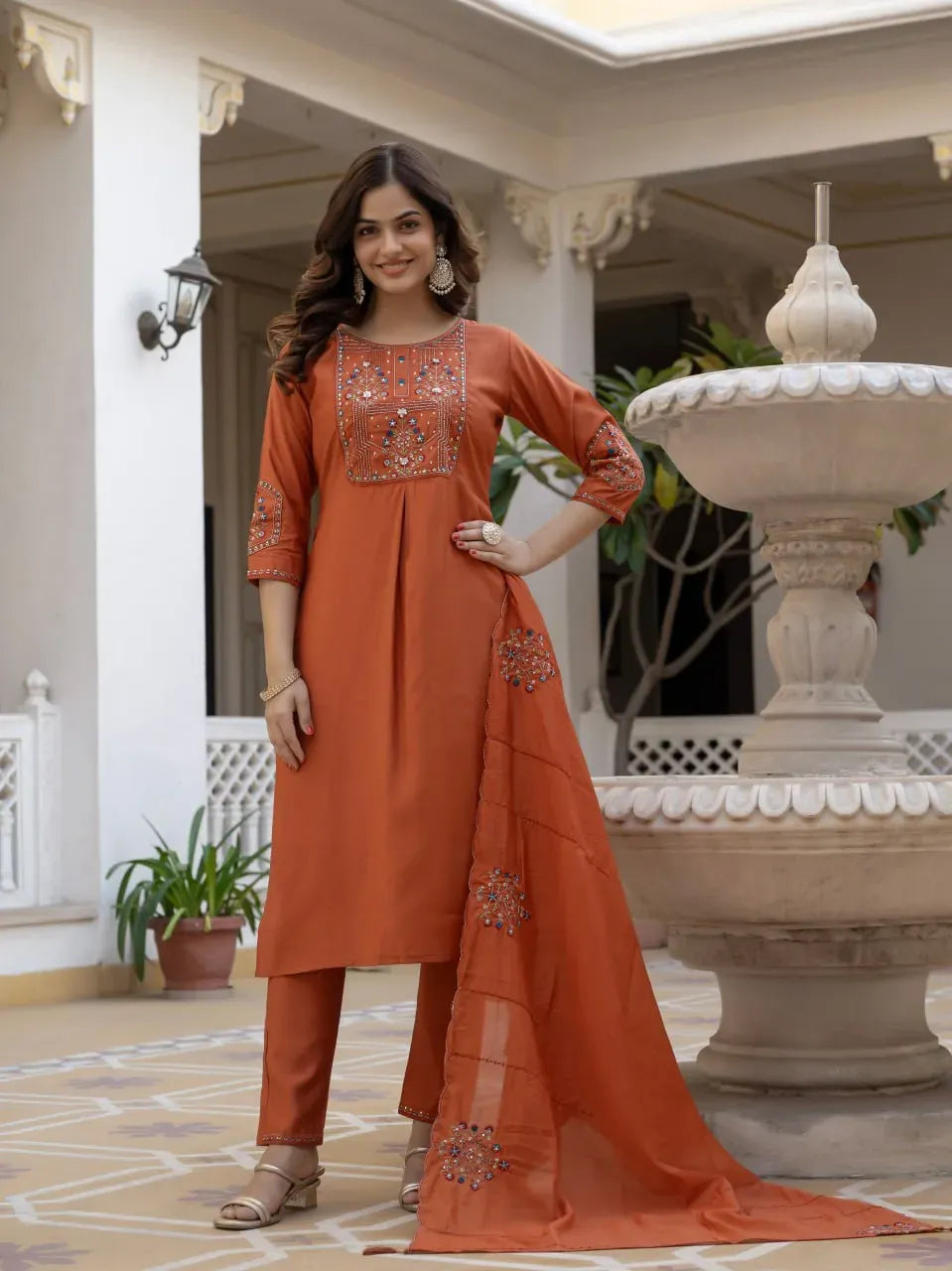 Premium Handcrafted Viscose Silk Kurti Set with Maslin Dupatta