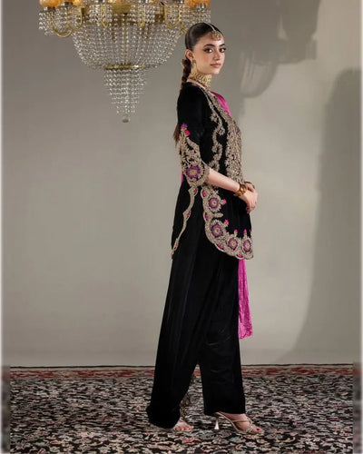 Stunning Viscous Velvet Suit Set - Elegant Embroidery for Winter Parties