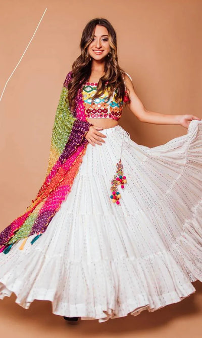 Stunning White Georgette Lehenga Choli - Vibrant Festive Wear