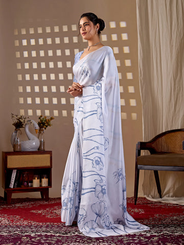 Stunning White & Sky Saree - Soft Georgette for Every Occasion