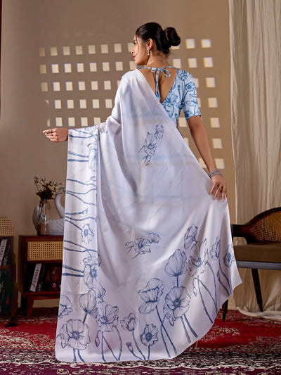 Stunning White & Sky Saree - Soft Georgette for Every Occasion