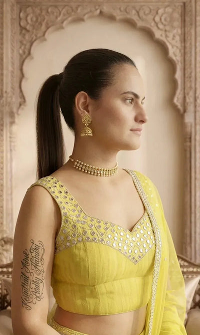 Stunning Yellow Georgette Lehenga - Zari Work & Sequins Blouse
