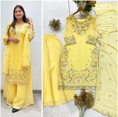 Stunning Yellow Salwar Suit Set - Sequin Embroidery Festive Wear for Women