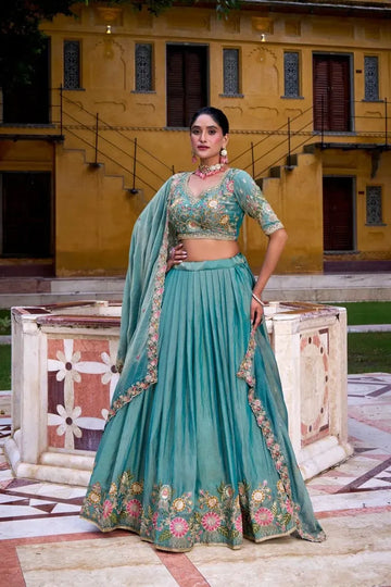 Stunning Zari Shimmer Lehenga Choli with Sequins Embroidery - Premium Festive Wear for Women