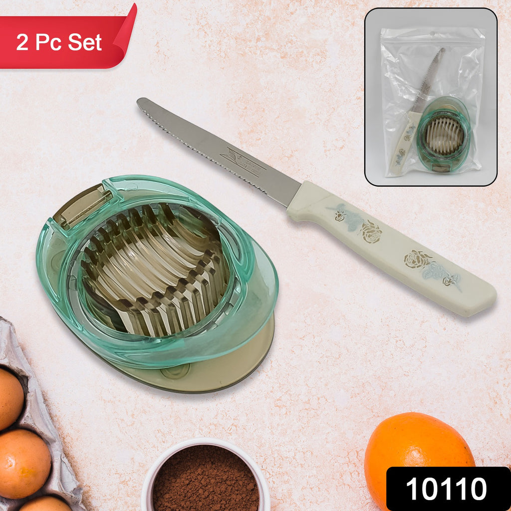 Stainless steel egg slicer and knife 2 pc set for quick and easy egg preparation.